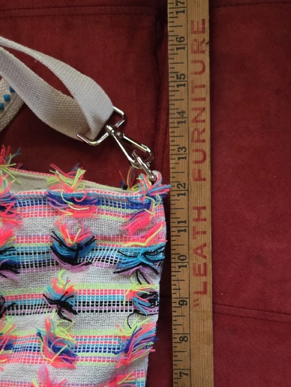 Multicolor Beaded Chevron Tote with Pom-Pom Trim